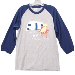 Dog is Good "Never RV Alone"‎ Camping Dog Raglan Baseball T-Shirt Sz M